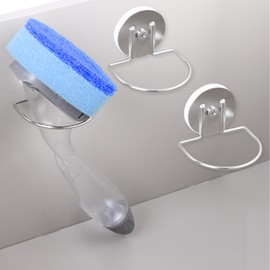 LEVOSHUA Magnetic Dish Wand Holder for Stainless Steel Kitchen Sink, Keep Sponge or Bristle Brush Neat in The Sink, SUS 304 Stainless Steel Dish Sponge Organizer, Silver 2 Pack