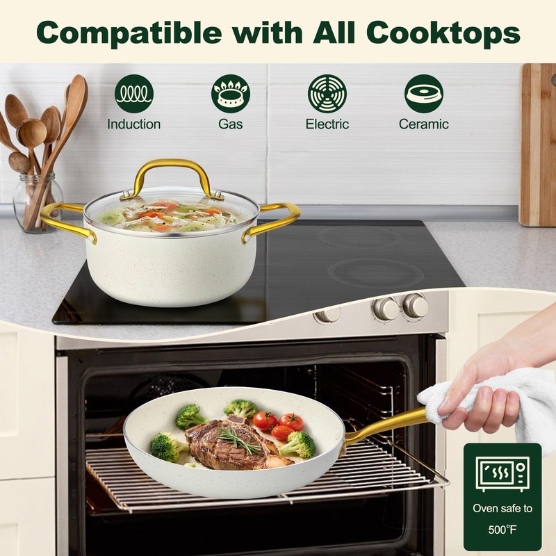 M MELENTA Pots and Pans Set Non Stick, 7 Piece