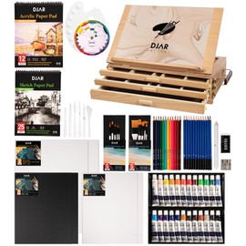 DJAR 79 pcs Acrylic Paint Set with 3 Drawer Storage, 24 Colors of Acrylic Paint, Sketch Book, Paints and Pads, Acrylic Art Supplies Kit for Adults, Teens and Beginners