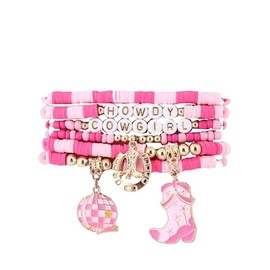 KZL Surfer Heishi Bracelets Set for Women Western Cowgirl Beaded Stretch Bracelet Bohemian Hat Boots Beer Bottle Disco Ball Stackable Charm Bracelets Summer Beach Jewelry -Set 4