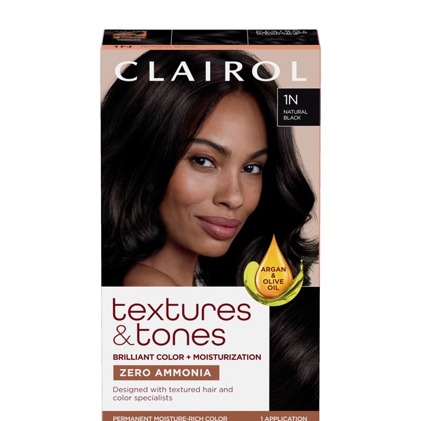 Clairol Textures & Tones Permanent Hair Dye, 1N Natural Black Hair Color, Pack of 1