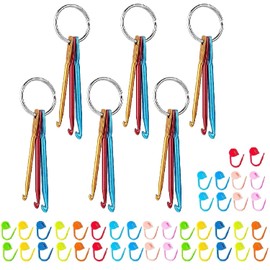 Zuoyou 6 Sets Mini Crochet Hook Keychain with 40pcs Plastic Colored Stitch Markers, Aluminum Crochet Knitting Needles 3 Sizes/Set (3mm/4mm/5mm)