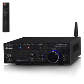 Woopker Mini Audio Amplifier Stereo Receiver Bluetooth 5.3,RMS 100Wx2 TPA3116 Class D HiFi Audio Power Amplifier 2 Channel for Home/Outdoor/Garage/Passive Speakers Theater System,w/ 24V Power Supply