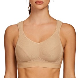 AGONVIN Sports Bras for Women High Impact Plus Size Support Wirefree Running Control Beige 36D