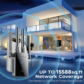 2025 Best WiFi Extender Signal Booster - 6X Faster Internet Extender WiFi Booster for Home, Long Range up to 15,588 Sq Ft, WiFi Repeater w/Ethernet Port, 1-Tap Setup, Compatible with Wireless Routers