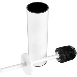 Mczan Toilet Brush and Holder Set, Stainless Steel Toilet Bowl Brush with Lid, Rust Proof Toilet Cleaner Brush with Caddy, Durable Bristles, Splash Proof（1 Pack, White）