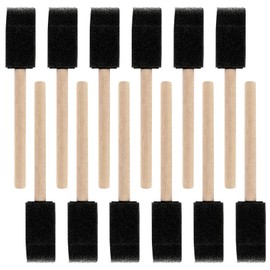 12 Piece Foam Paint Brush Set - 1-Inch Sponge Brushes, Wood Handle for Painting, Black