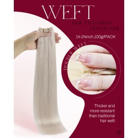 Moresoo Weft Hair Extensions Real Human Hair White Blonde Double Weft Human Hair Extensions Blonde 18 Inch 100g #60A