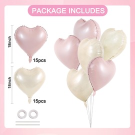 TONIFUL 30Pcs 18 Inch Pastel Pink Cream White Heart Balloons Valentine’s Day Heart Shape Foil Mylar Balloons Decoration for Valentine's Day Wedding Bridal Shower Anniversary Engagement Party Supplies
