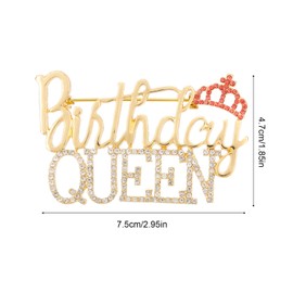 Birthday Queen Brooch Pin, Zinc Alloy Crown Happy Birthday Pins for Women Rhinestones Embellishment Golden Brooch Gift for Party Women