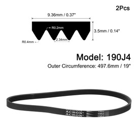 uxcell 2pcs 190J4 Poly V Belt, 4 Ribs PJ V-Ribbed Belt 19" L x 0.37" W x 0.14" T, EPDM Poly V Belt, Multi Wedge Micro V Serpentine Belt