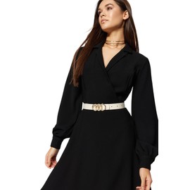 Trendyol Women's Plain 2 Pack Faux Leather Belt, Black-Beige, L