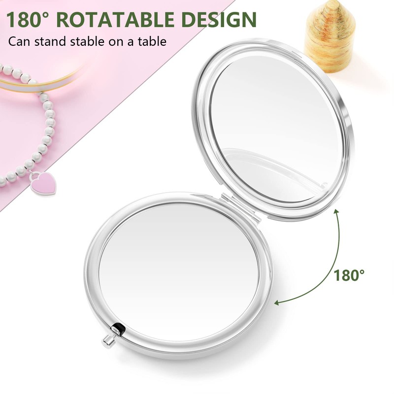 Nipichsha Compact Mirror, Pocket Travel Makeup Mirror, 2-Sided 2X/1X Magnification