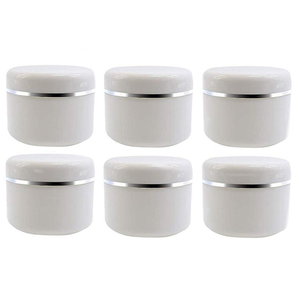 50ml 1.67oz White Silver Edge Empty Refillable Cosmetic Plastic Jars with Dome Lid Make Up Face Cream Lip Balm Lotion Storage Container Travel Case Bottle Pot Pack of 6