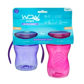 Wow Cup Stages Kids and Baby 360 Vaso para beber, rosa/morado, 10 onzas/7 onzas, paquete de 2