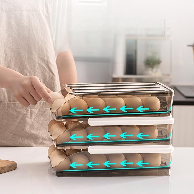 NoSunset Egg Holder for Fridge, Automatic Rolling Egg Organizer for