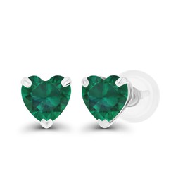 Genuine 925 Sterling Silver 5mm Heart Created Green Emerald May Birthstone Genuine Stud Earrings For Women