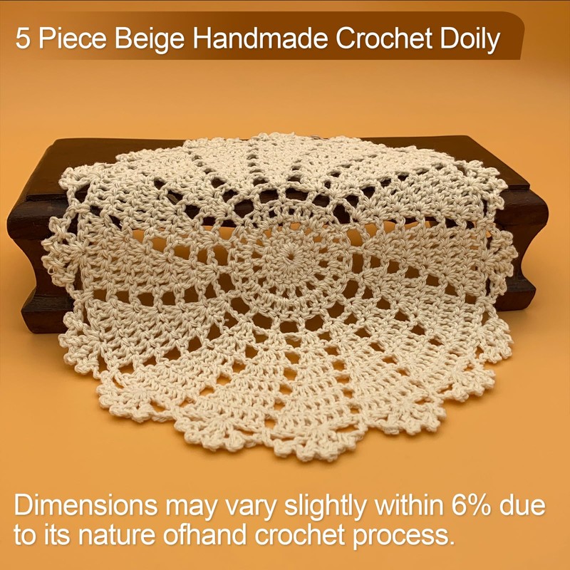 5 Piece 7 to 14 Inch Handmade Crochet Cotton Lace