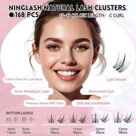 NINGLASH Wink Lash Clusters Kit Wispy DIY Eyelash Extension, Manga 168pcs Natural Individual Fairy Spikes Cluster Eyelashes Anime Eye Lashes Waterproof Lash Bond and Seal Remover Tweezer Comb Brush
