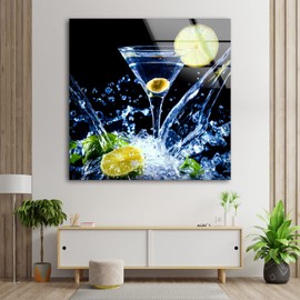 Myphotostation Cocktail Kitchen Wall Art Tempered Glass Wall Art 16x16'' Drink Wall Art Modern Decor Glass Printing Large Wall Art Tempered Glass Panel Restaurant Wall Decor