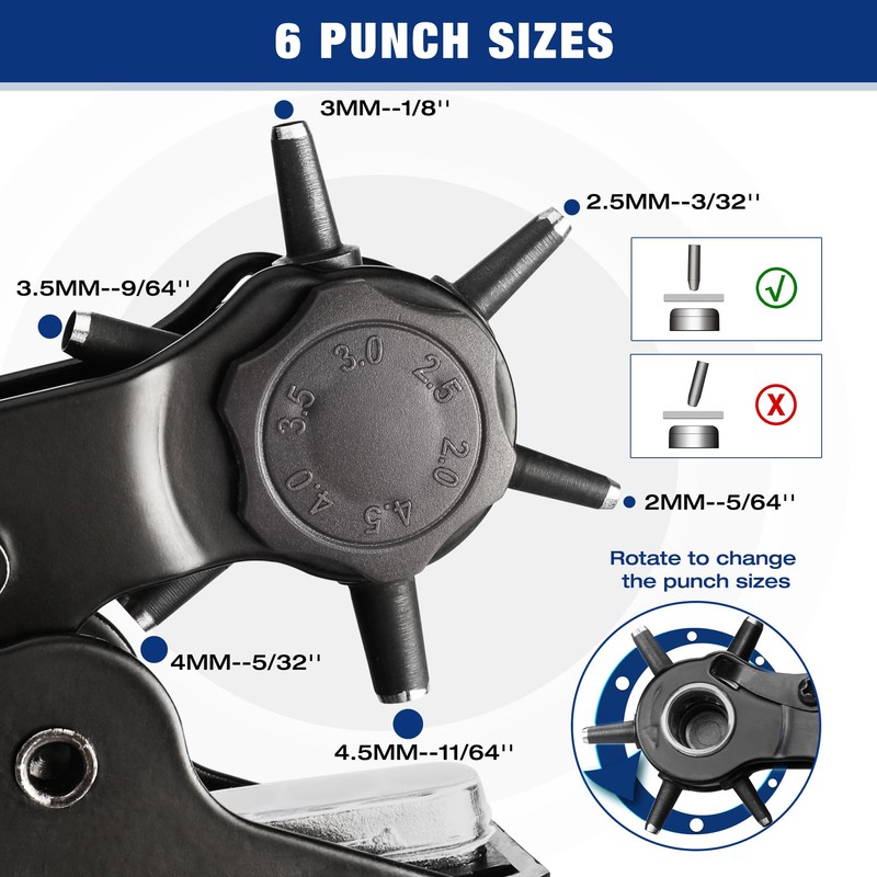 WORKPRO Desktop Leather Hole Punch Set, Rotary Belt Hole Puncher
