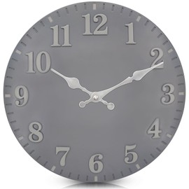 LOMANDA 12 Inch Outdoor Clock, Waterproof Wall Clocks, Non-Ticking Silent Outside Clocks Battery Operated Frameless Resin Indoor Outdoor Wall Clock Decor for Patio, Bathroom, Deck, Porch, Pool (Gray)