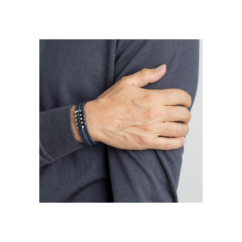 LOTUS STYLE Bracelet Homme Cuir & Acier LS1838-2/2, Stainless Steel,