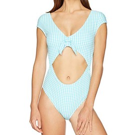 Jessica Simpson Traje de baño de una Sola Pieza con Manga y Lazo Retro para Mujer, Gingham Frost, S