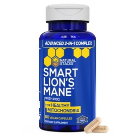 NATURAL STACKS- “Organic Lions Mane 1000mg con PQQ 10mg Optimizador de Células Cerebrales para Memoria, Aprendizaje, Mitocondrial