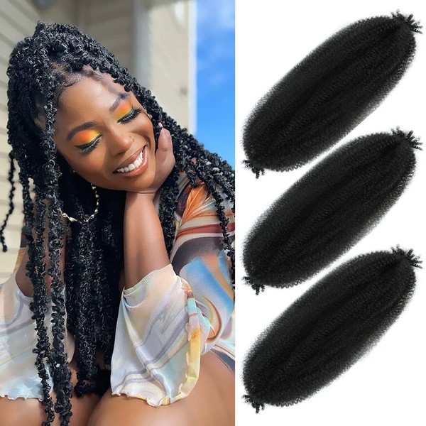 FanLin Springy Afro Twist Hair Pre-Separated for Cuban Twist Hair Marley Braiding Hair Faux Locs Crochet Hair Extensions for Black Women(1B#)