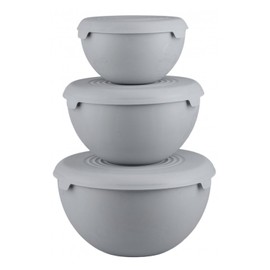 Practic Set of 3 Bowls with Lid, Plastic, Kitchen Bowls: 1.5 L, 3 L and 6 L, 100% Airtight, BPA-Free, Dishwasher Safe (Grey)