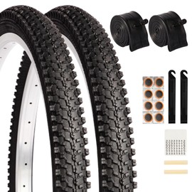 2 Pack 24" x 1.95" Mountain Bike Tire Set, 24 inch Folding Replacement Puncture-Resistant Bicycle Tires with 24 x 1.75-2.125 inch Bike Tubes and Repair Tool Kit for Mountain Bike, Off-Road Bike