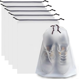 JRINYE Transparent Shoe Bags for Travel 15.7" x 11.8" 5 Pack, Portable Travel Shoe Bags Large Clear Shoes Organizers Storage Pouch with Rope, Waterproof Drawstring Shoe Storage Bag for Men and Women