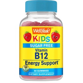 WellYeah Kid's Vitamin B12 1000mcg Sugar Free Gummies | Dietary Supplement | for Energy and Metabolism Support | Strawberry Flavor | 60 Count