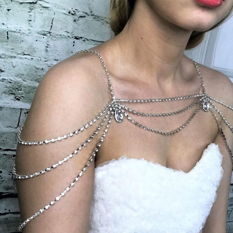 Xerling Layered Rhinestones Tassel Shoulder Chains Bra Body Chain Arm