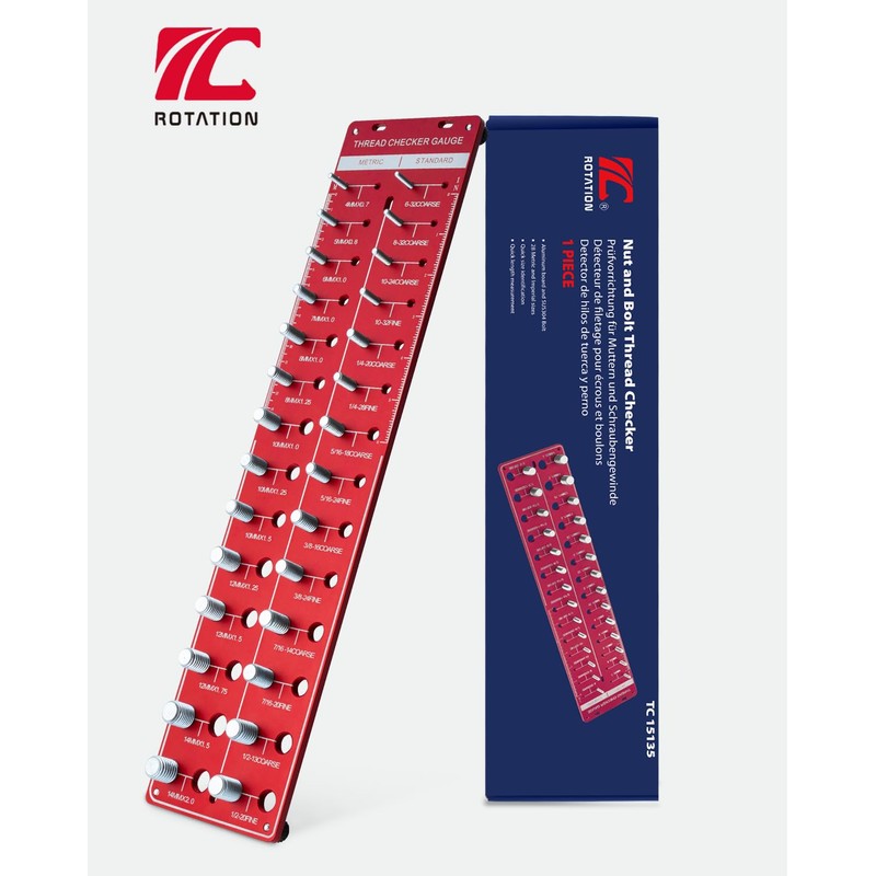 ROTATION Thread Checker, Nut and Bolt Gauge, Bolt Size and