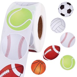 Vuzvuv 600 Pcs Sport Ball Stickers for Gift Bag Envelope Seal,Self-Adhesive Sports Ball Sticker Labels Roll for Home School Sports Themed Party Decor