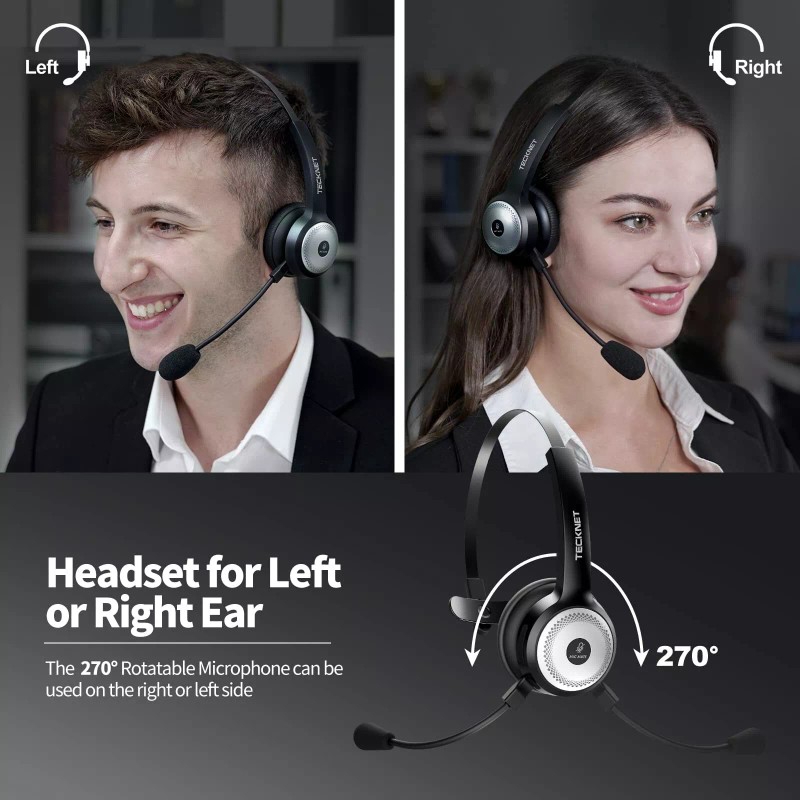 TECKNET Bluetooth Headphones with AI Noise Cancellation and Adjustable Mic
