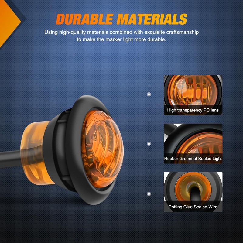 Nilight 3/4Inch Round Marker Light 10PCS Amber LED Turn Signals