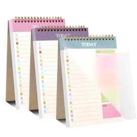 Daily Planner Notepad,NEDLON 2 Packs To Do List Notepad,104 Pages A5 Undated Daily Planner with Task Checklist,Spiral Binding,120GSM Paper,Transparent Cover for Home,Office,School Supplies,Green&Purple (Pink + Blue + Purple)
