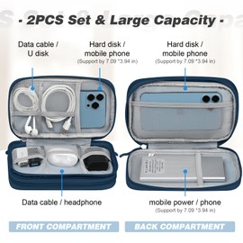Electronics Travel Organizer 2 Pcs Cable Organizer Bag with Double Layer Design Tech Pouch Electronic Accessories Travel Essentials Portable Storage Bag for Cable, Cord, Charger, Phone, Earphone