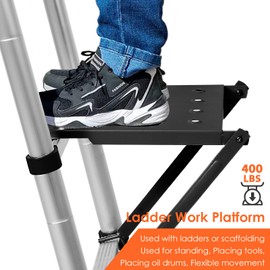 TooCust Ladder Platform Accessories - Anti-Slip Extension Ladder Work Platform System, Heavy Duty Work Tray for Tools, 400 lbs Capacity (Black)