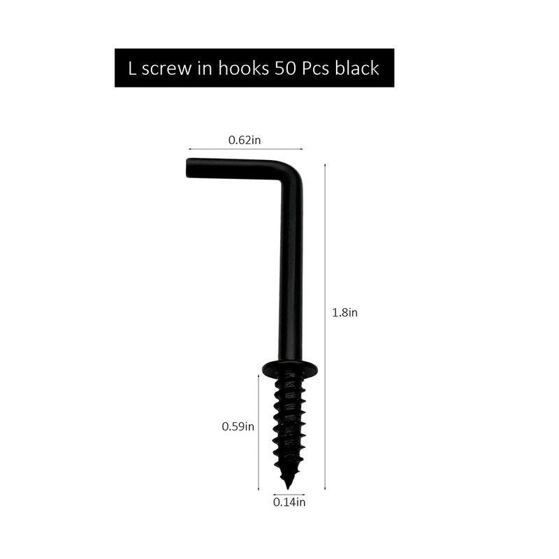 IDEALSV 50 Pcs Black 1-1/4 Inch 1 Shape Screw Hooks