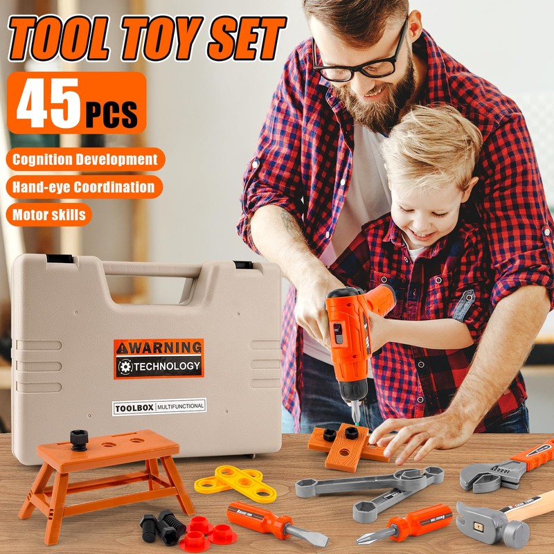 45Pcs Kids Tool Set with Electric Drill Toy and Portable