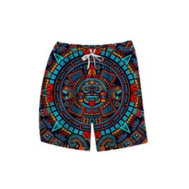 LAOLIUSN Men's Mexico Board Shorts Aztec Graphic Beach Shorts,Red,2XL