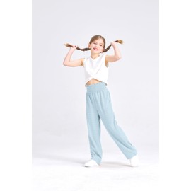 Handfrog Teen Girls 2 Piece Outfits Crop Top Tie Knot Wide Leg Long Pants Summer Clothing Sets Basic Solid Kid Clothes