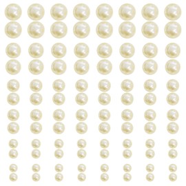 2592PCS Beige Self Adhesive Pearl Stickers, 3D Nail Pearls for Crafts, Stick On Pearl Face Gems, Hair Makeup Jewels DIY Crafts Stickers, Assorted Size