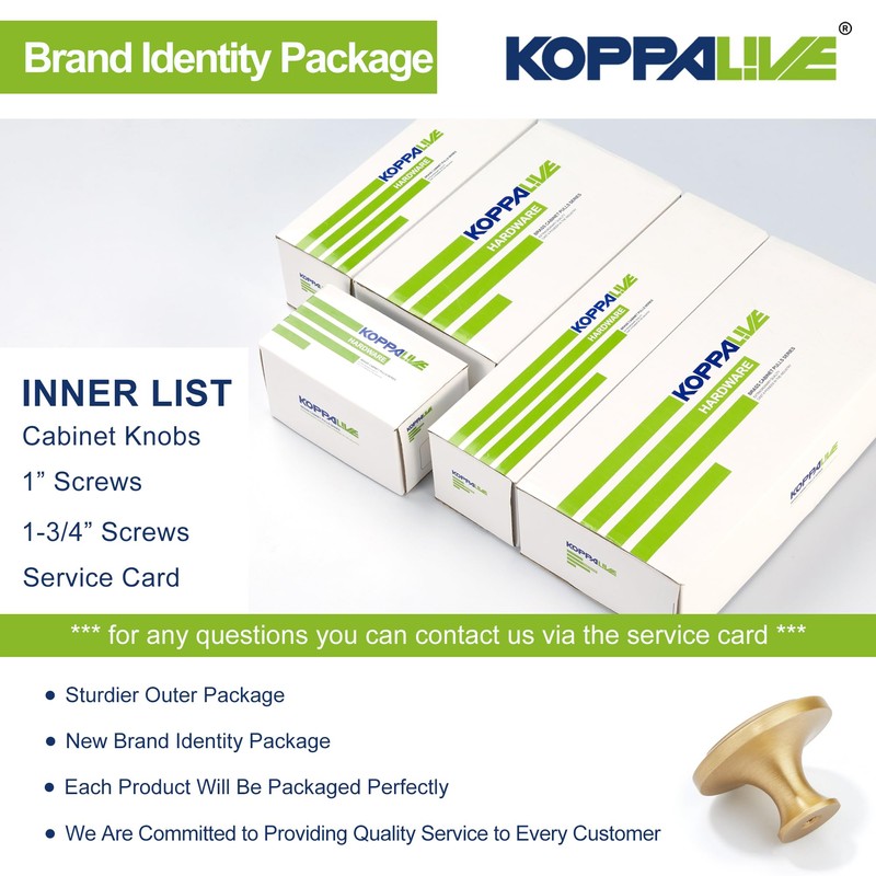 KOPPALIVE 5-Pack Solid Brass Cabinet Knobs, Round Gold Knobs for