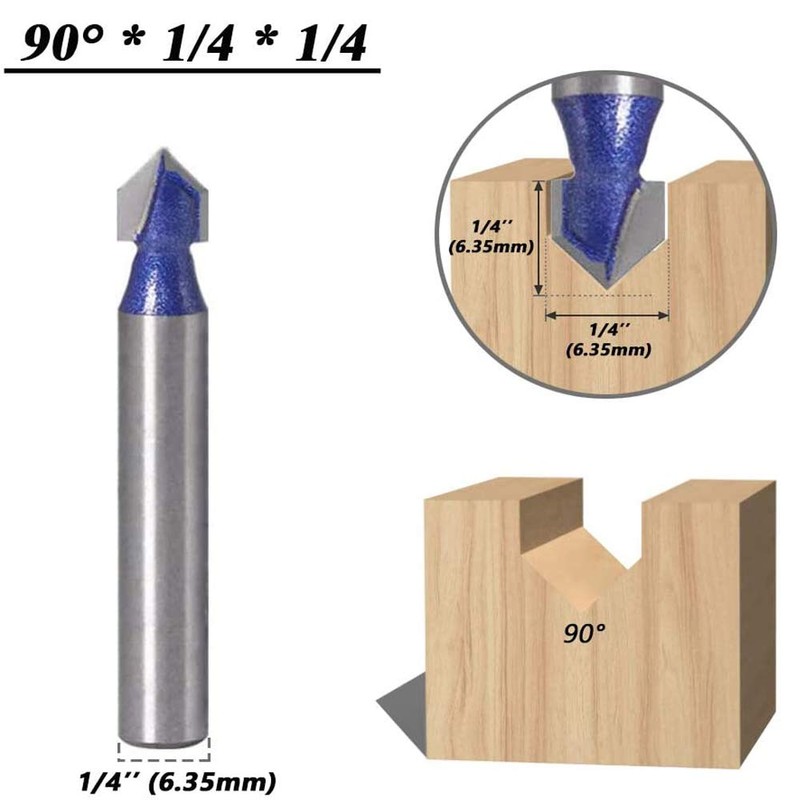 Mesee 4 Pieces 90 Degree V Groove Router Bit Set,