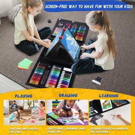 All in One Drawing Art Supplies, Kids Art Set for Drawing Coloring Paper Cutting and Origami, Christmas Gifts Art Kits for Kids Girls Boys Teens Beginners, Arts and Crafts for Kids Ages 4-12, Black